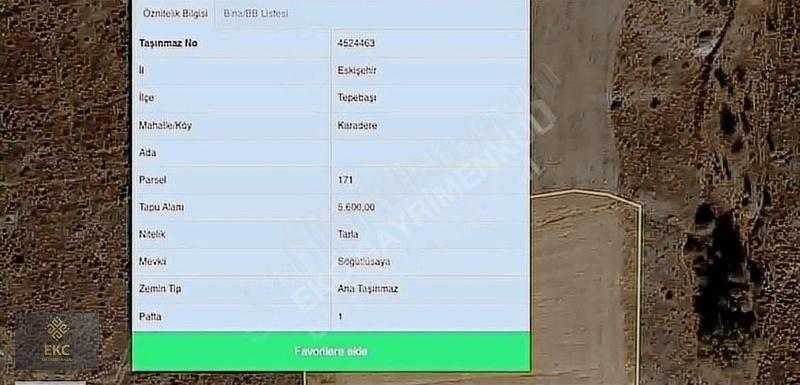 Tepebaşı Karadere Satılık Tarla EKC'DEN KARADERE MAH. YATIRIMLIK 5.600m2 TARLA