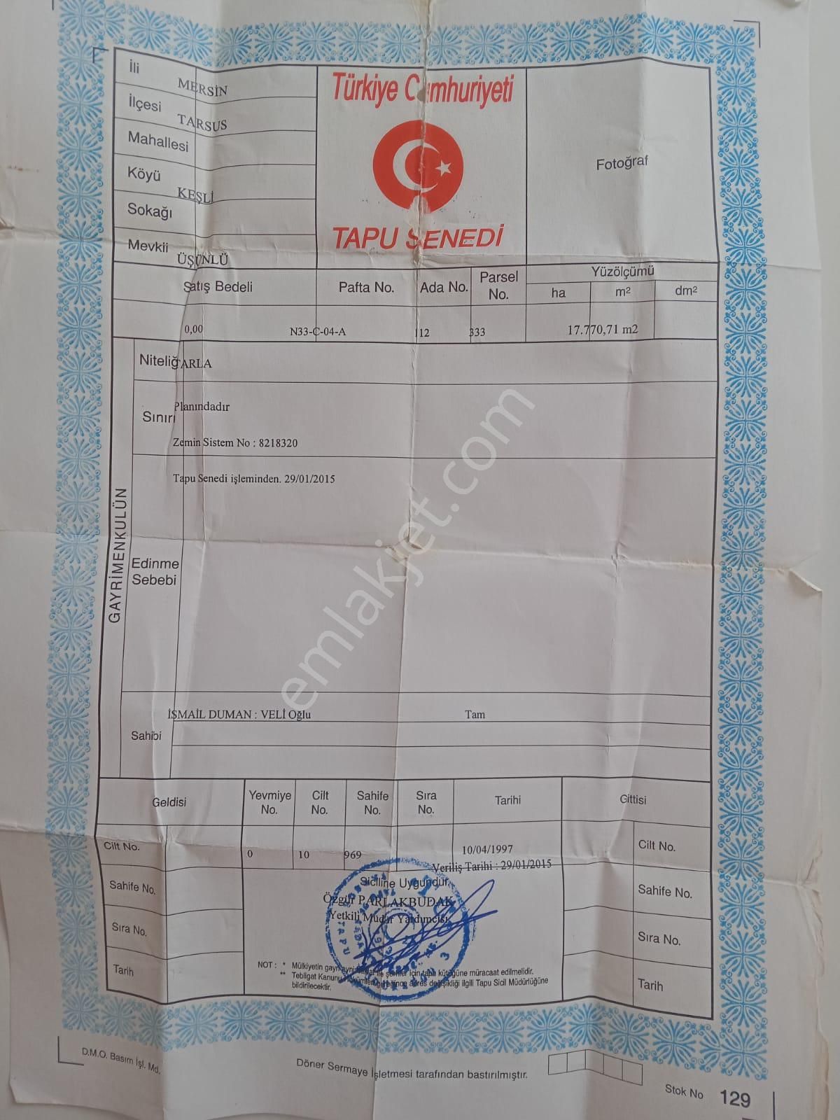 Tarsus Keşli Satılık Tarla  TARSUS KEŞLİ KÖYÜ