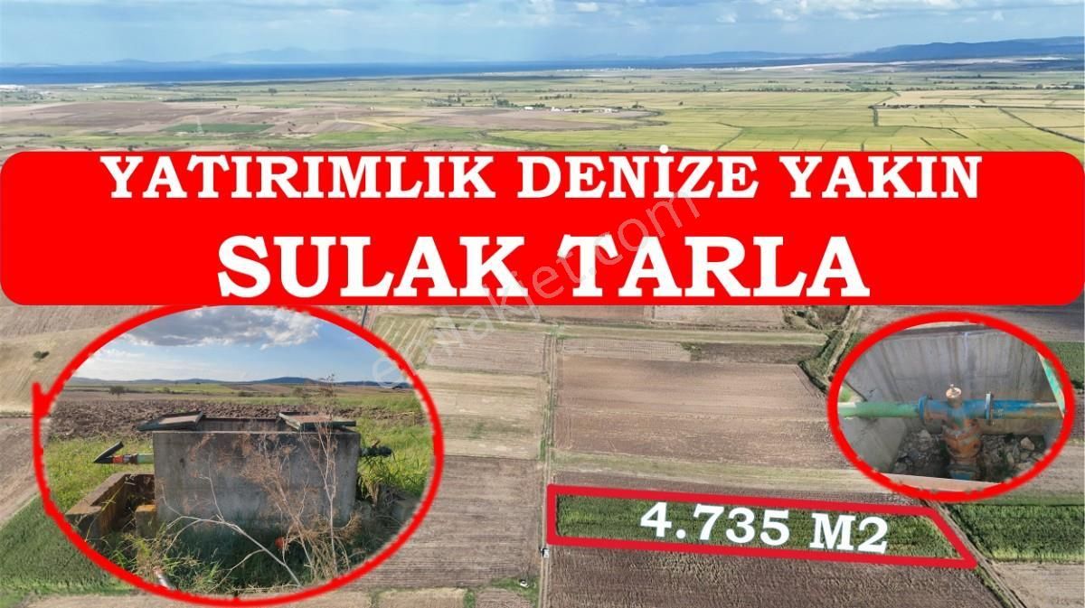 Biga Örtülüce Köyü Satılık Tarla 4.735 m2 Kadastro Yola Cepheli Çiftlik Bağ-Bahçe K.Pompaj Su Var