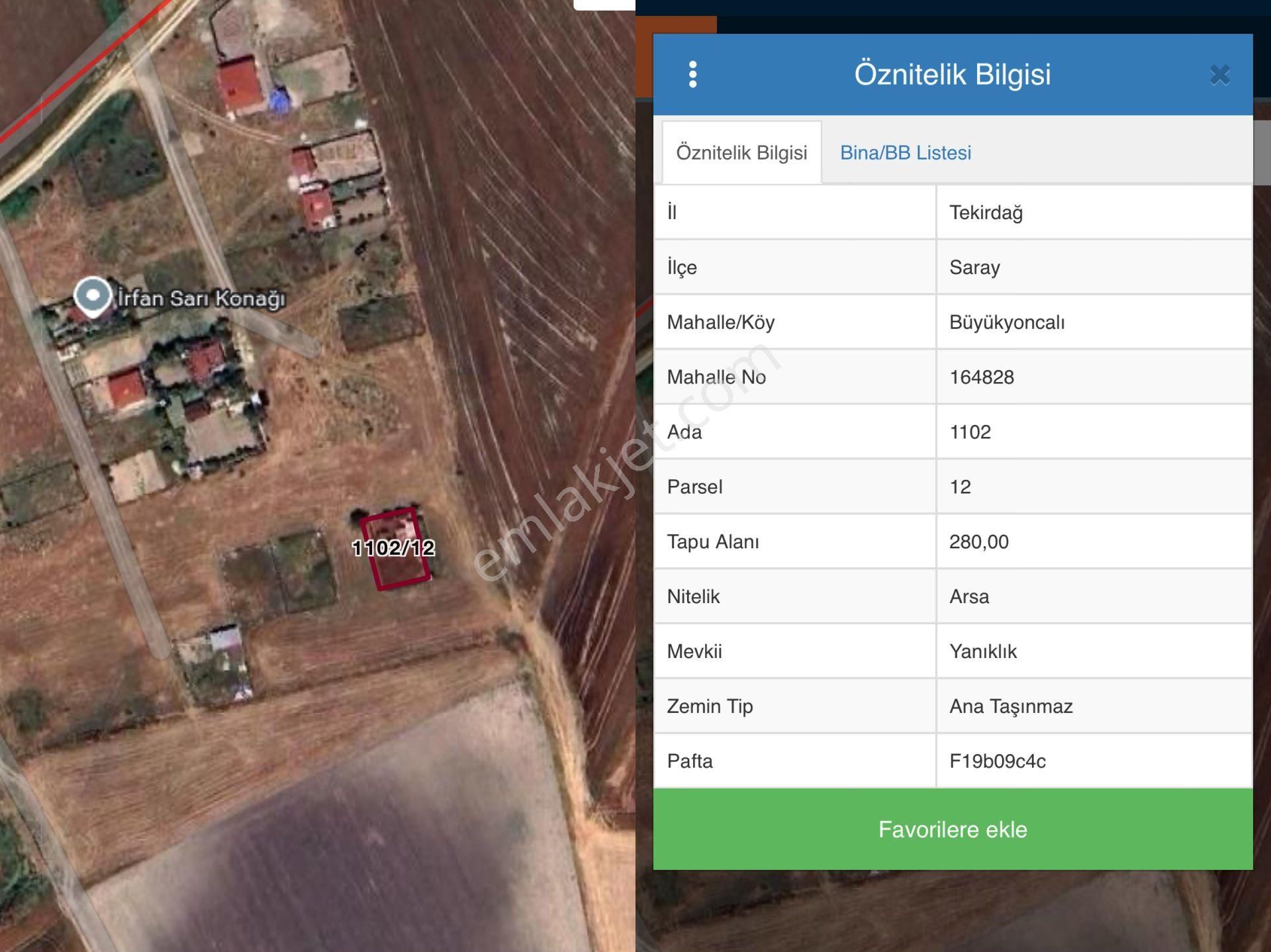 Saray Büyükyoncalı Merkez Satılık Konut İmarlı  TEKİRDAĞ SARAY BÜYÜKYONCALI IMARLI IFRAZLI MAHALLE ICINDE 280m2 NET ARSA EMSALLERİN ALTINDA ! ! !