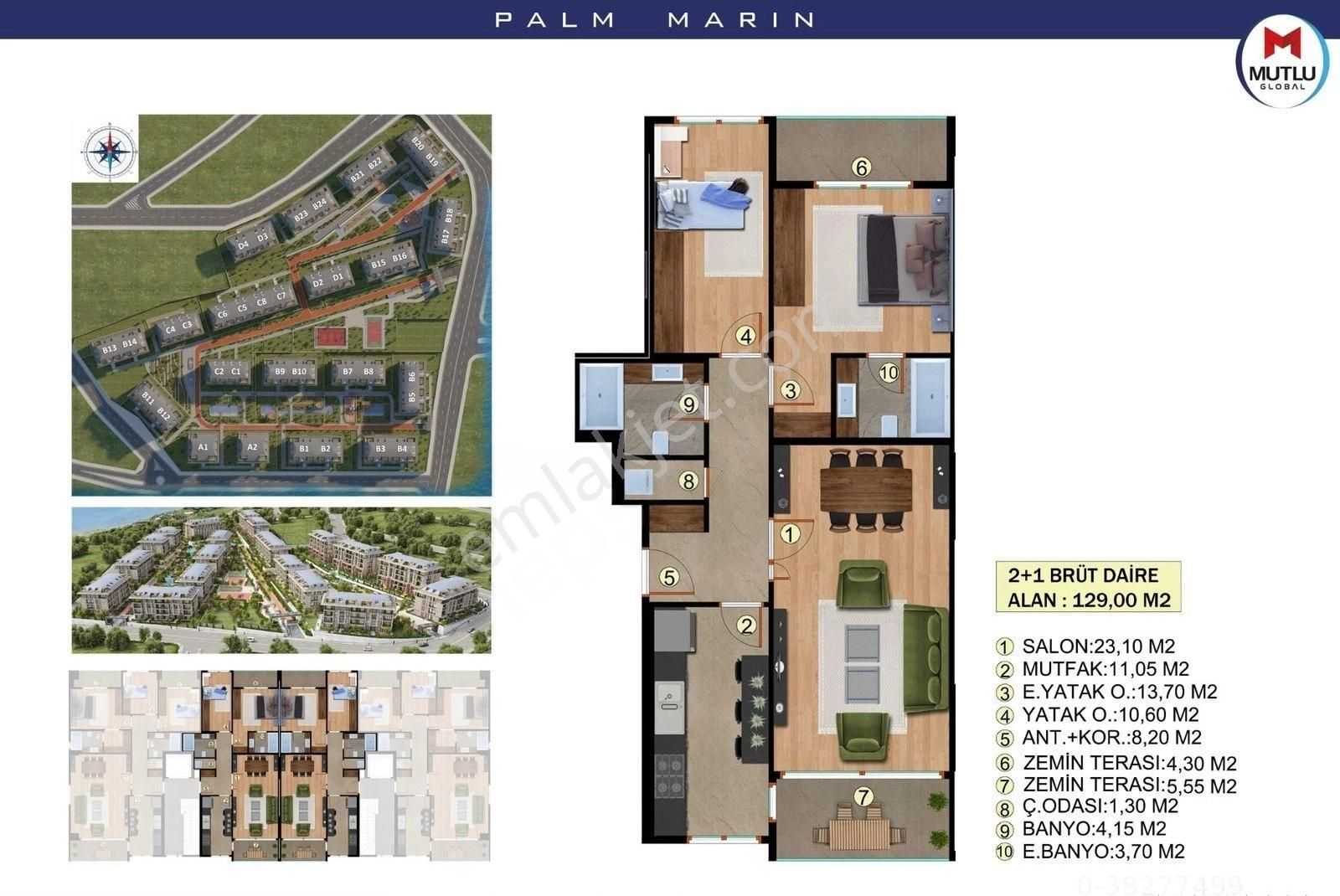 Beylikdüzü Sahil Kiralık Daire WEST ISTANBUL MARINA / PALM MARIN'DE 130M2 2+1 +55M2 MÜSTAKİL BAHÇELİ KİRALIK DAİRE