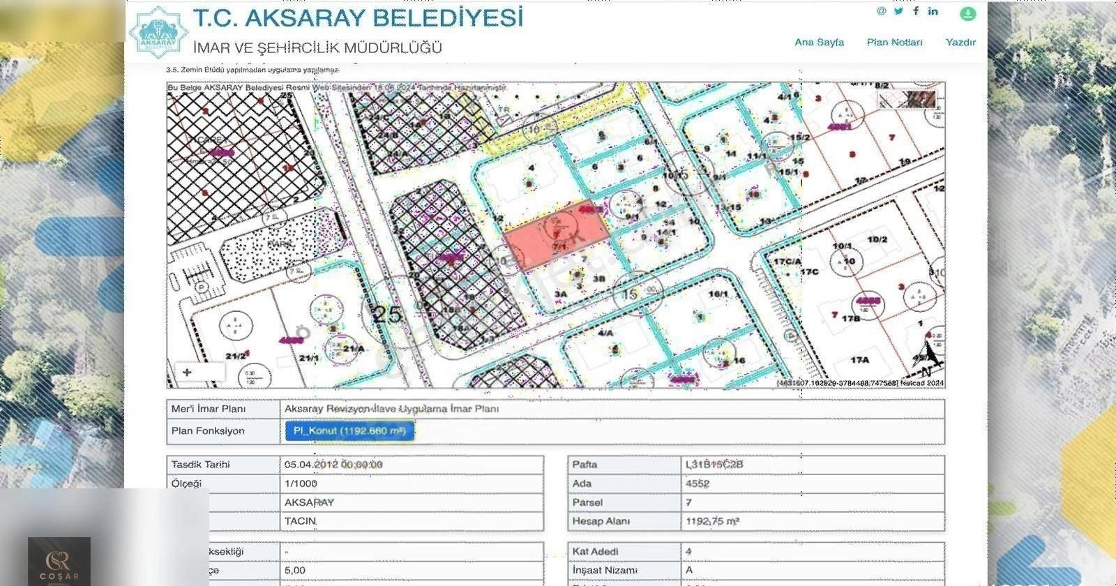 Aksaray Merkez Tacin Satılık Konut İmarlı -COŞAR GAYRİMENKUL-TACİNDE KAT KARŞILIĞI İYİ KONUMDA ARSA-