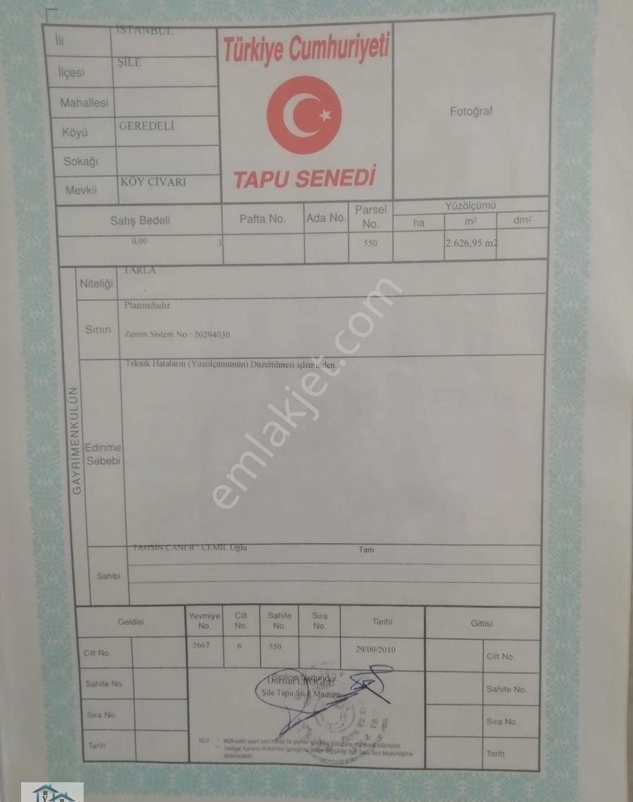 Şile Geredeli Satılık Tarla Bizim Emlaktan Satiliktir