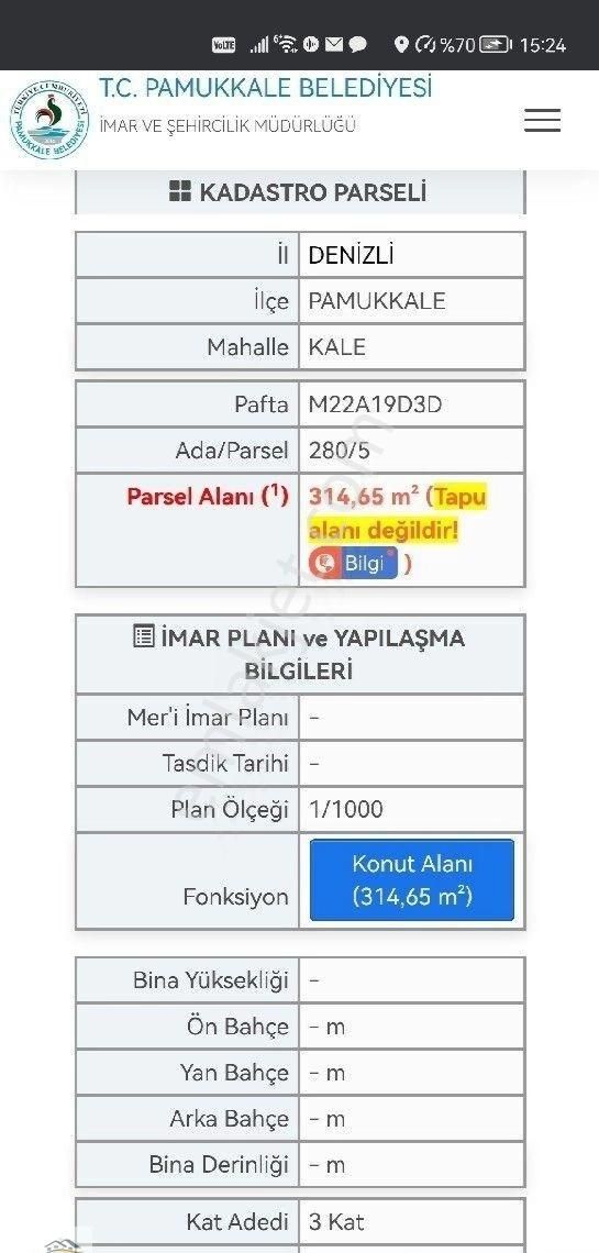 Pamukkale Kale Satılık Konut İmarlı DENİZLİ PAMUKKALE KALE MAHALLESİNDE GÜZEL KONUMDA SATILIK ARSA