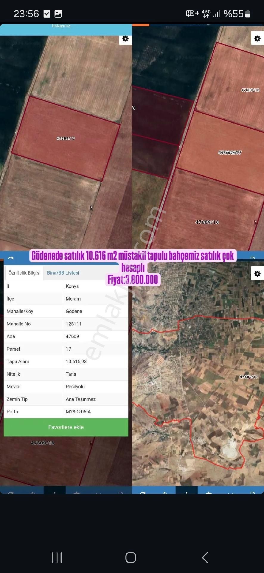 Meram Gödene Satılık Tarla Karakoç Gayrimenkul Gödenede Satılık 10.616m2 Müstakil Tapulu On Numara Yer