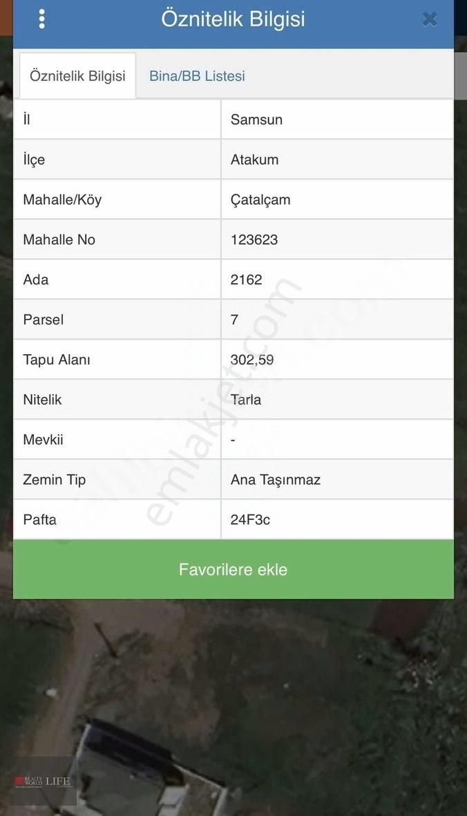 Atakum Çakırlar Satılık Konut İmarlı RW LIFE// SAMSUN ATAKUM ÇATALÇAM MAH 4 KATA İMARLI 302M2 ARSA