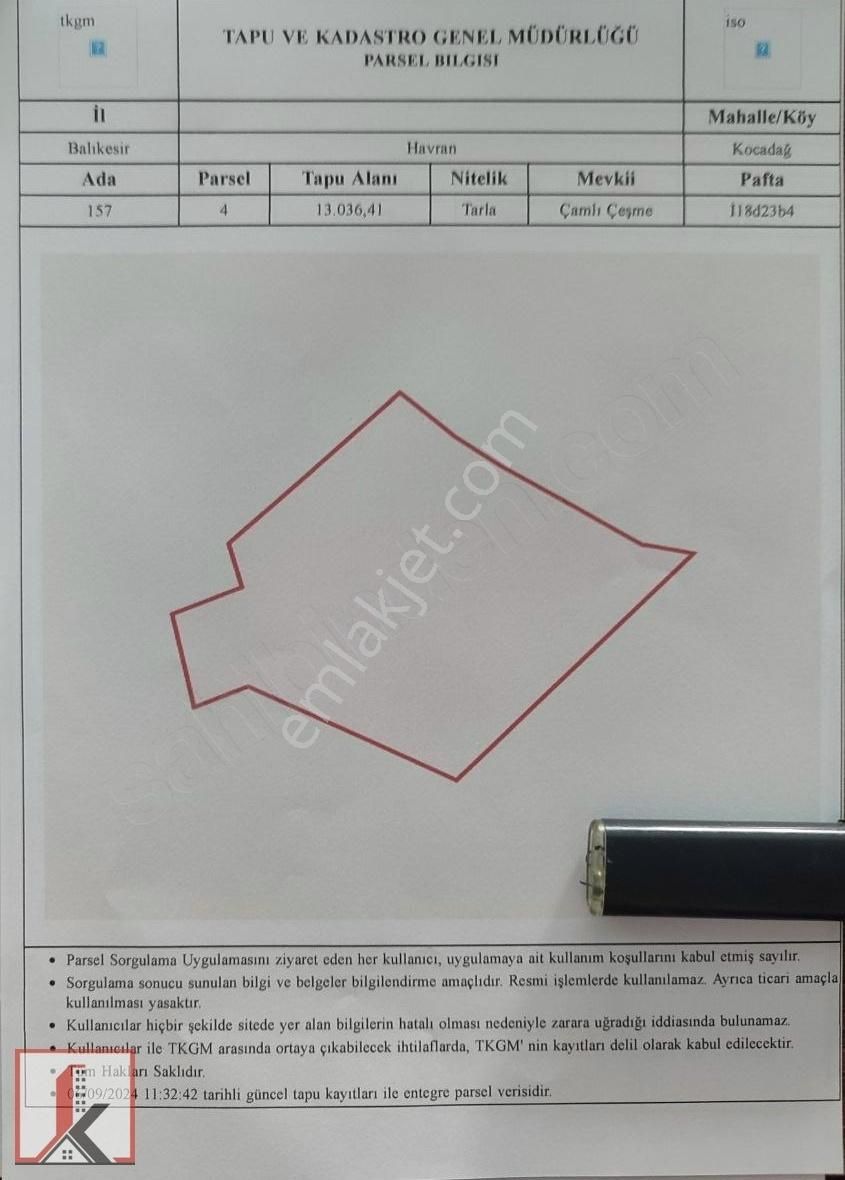 Havran Kocadağ Satılık Tarla KOÇERLER GAYRİMENKUL'DEN 13 DÖNÜM SATILIK TARLA