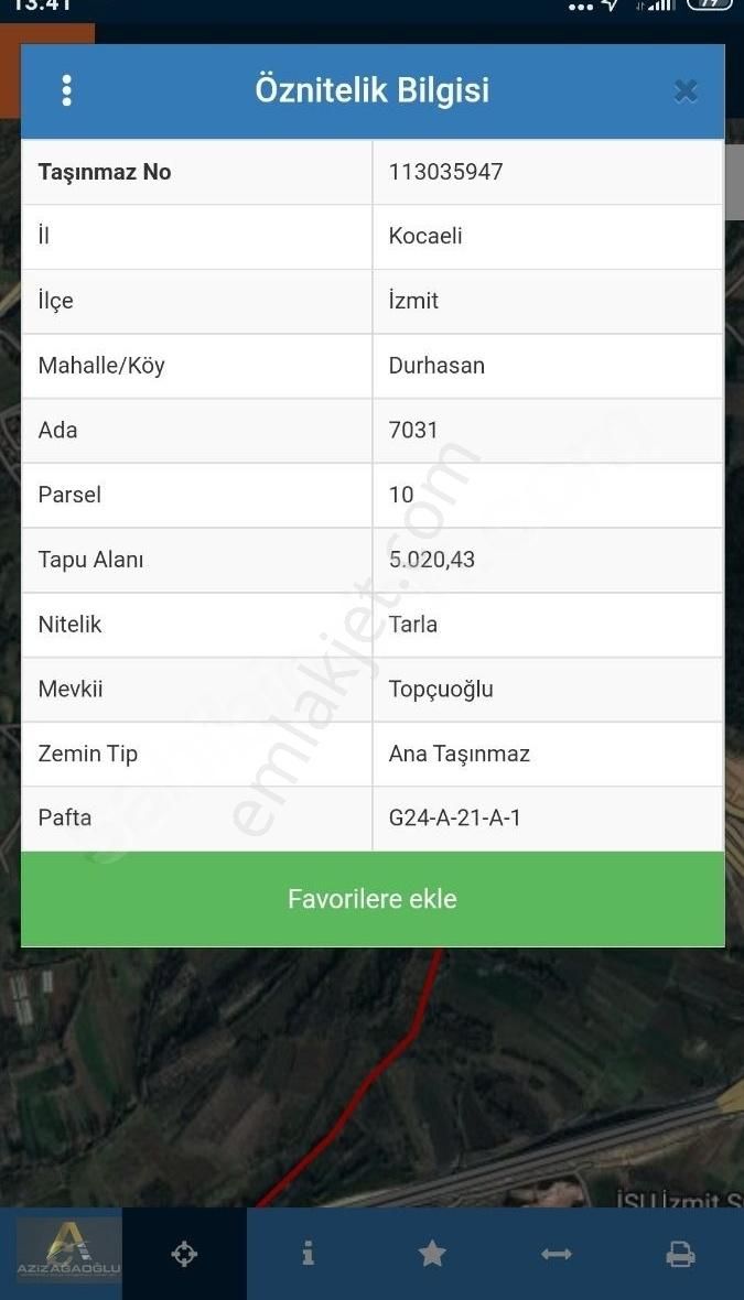 İzmit Çayırköy Satılık Tarla ARAÇ VE EV TAKASLI İZMİT DURHASAN İMAR SINIRINDA 4.720 M2 ARAZİ