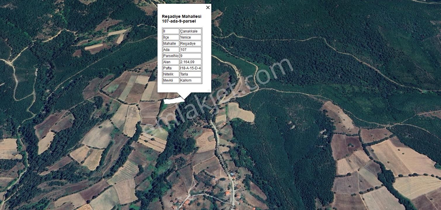 Yenice Reşadiye Köyü Satılık Tarla  FIRSAT!! ÇANAKKALE YENİCE KAZDAĞLARI REŞADİYE DE 2165M2 TARLA