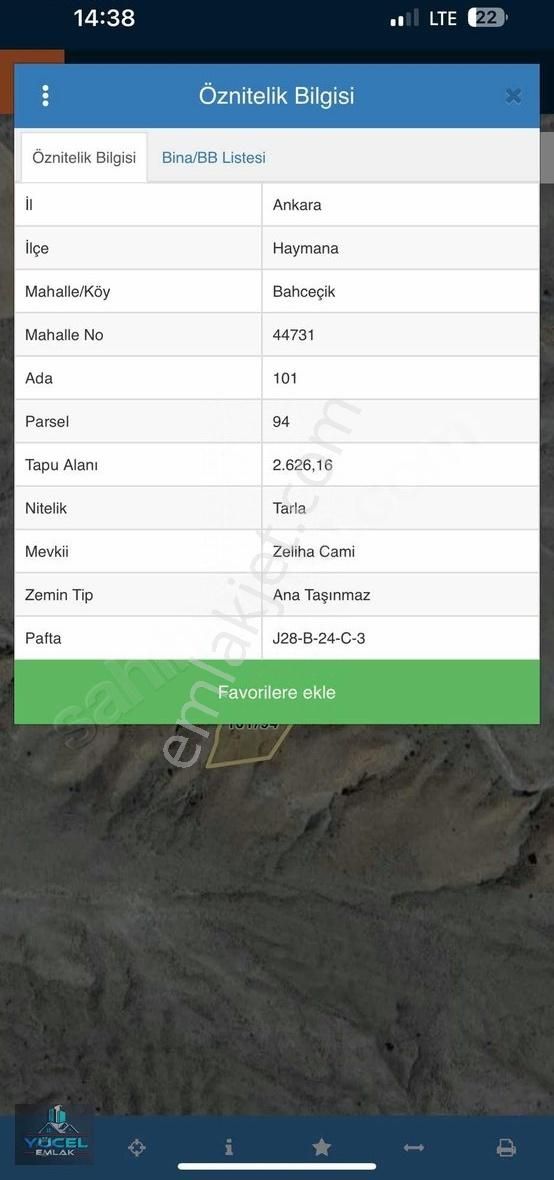 Haymana Bahçecik Satılık Tarla Haymana'da Satılık 2,626 M2 Tarla (bahçeçik Köyü)