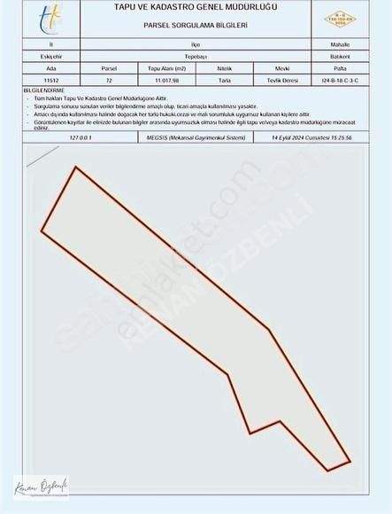 Tepebaşı Batıkent Satılık Tarla ESKİŞEHİR BATIKENT MAHALLESİ İMAR SINIRINDA SATILIK TARLA