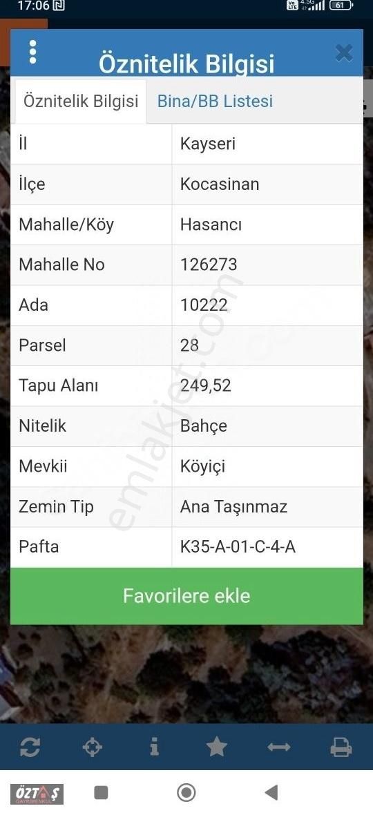 Kocasinan Hasancı Satılık Bağ & Bahçe KOCASİNAN HASANCI KÖY MERKEZİNDE SATILIK BAHÇE