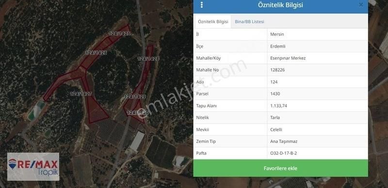 Erdemli Esenpınar Satılık Tarla Remax Tropik'ten Esenpınar'da Satılık 26.000m² Bahçe