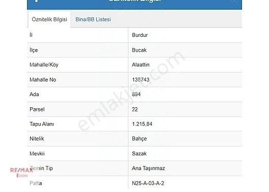 Bucak Alaattin Satılık Bağ & Bahçe BUCAK SAZAK DA 1215 M2 BAHÇE