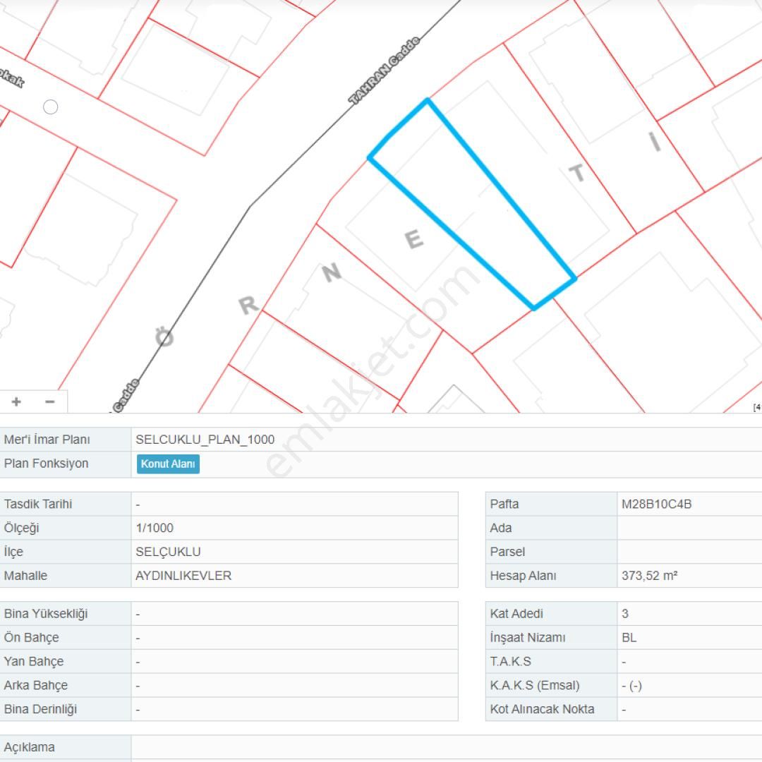 Selçuklu Aydınlıkevler Kat Karşılığı Konut+Ticaret Alanı  İŞYAPAR GAYRİMENKULDEN 3 KAT 6 DAİRELİK TAHRAN CADDESİNDE ARSA