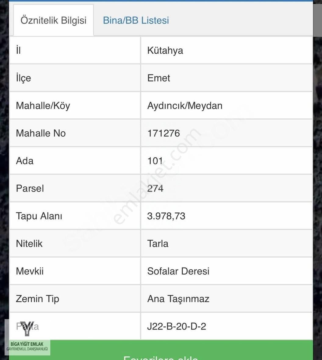 Emet Aydıncık Köyü (Meydan) Satılık Tarla Kütahya Emet İlçesinde Satılık Yatırımlık Tarla