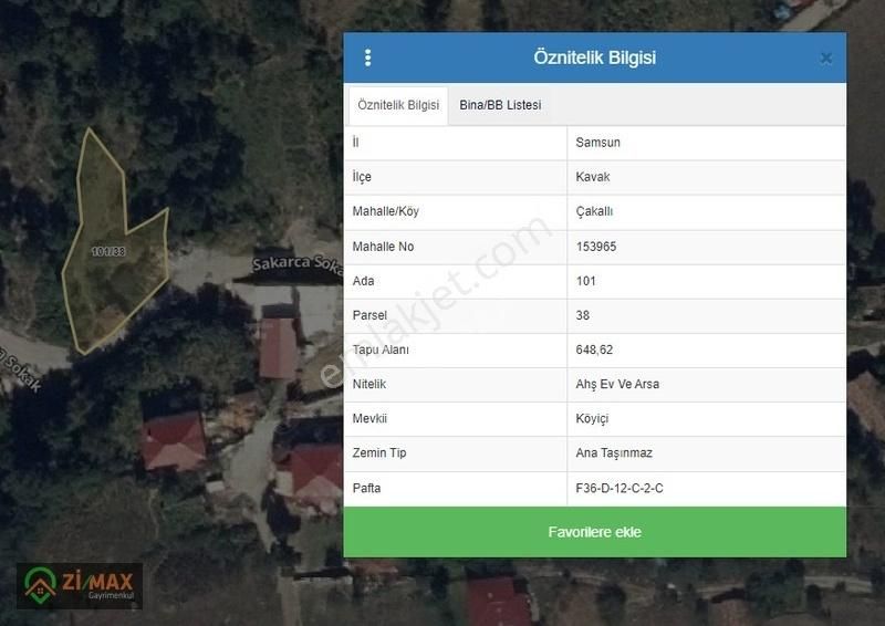Kavak Çakallı Satılık Tarla ZİMAX'TAN ÇAKALLI'DA 648 METRE TARLA