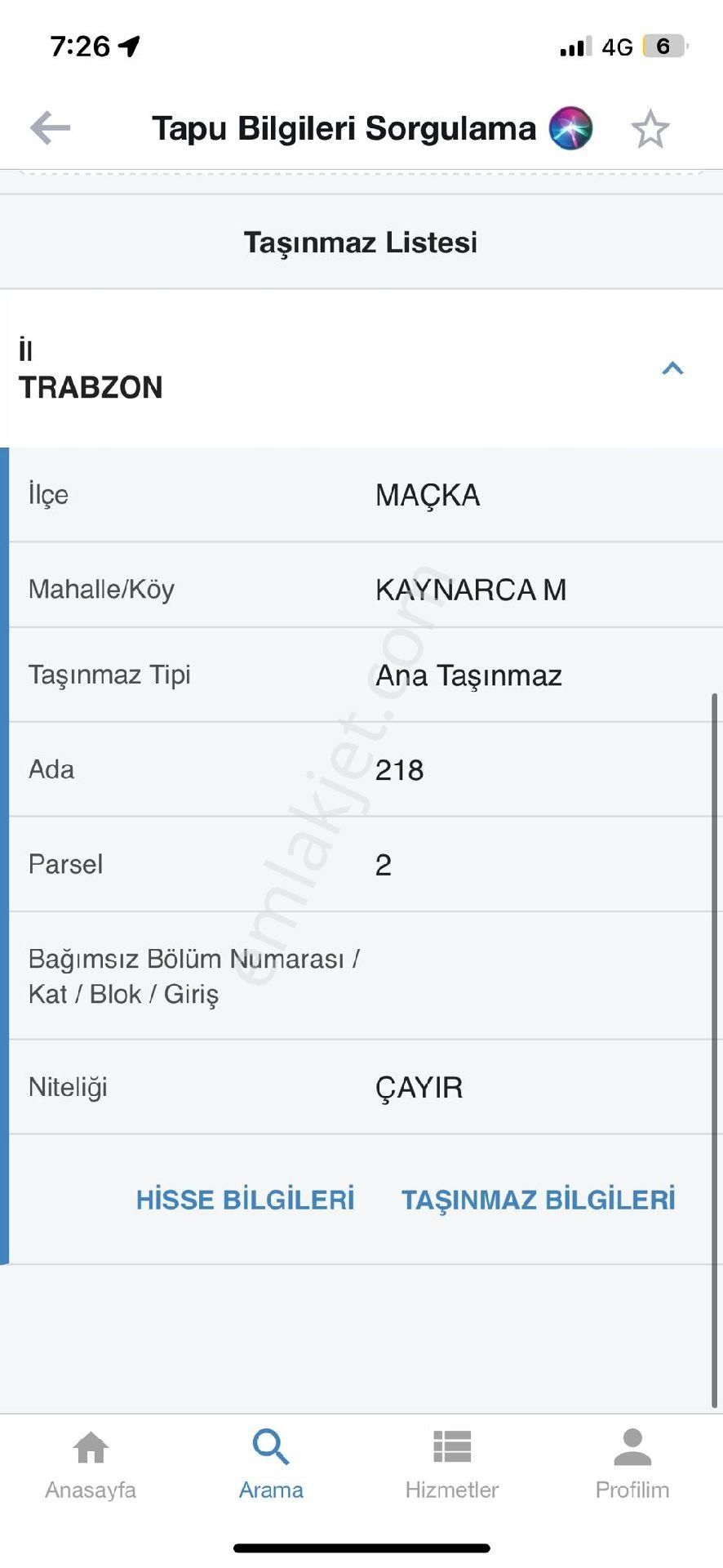 Maçka Kaynarca Satılık Muhtelif Arsa TRABZON MAĞMAT KARTAL YUVASI TESİSLER YANINDA KAFA DİNLENDİRİLECEK 733 M2 SATILIK ARSA 