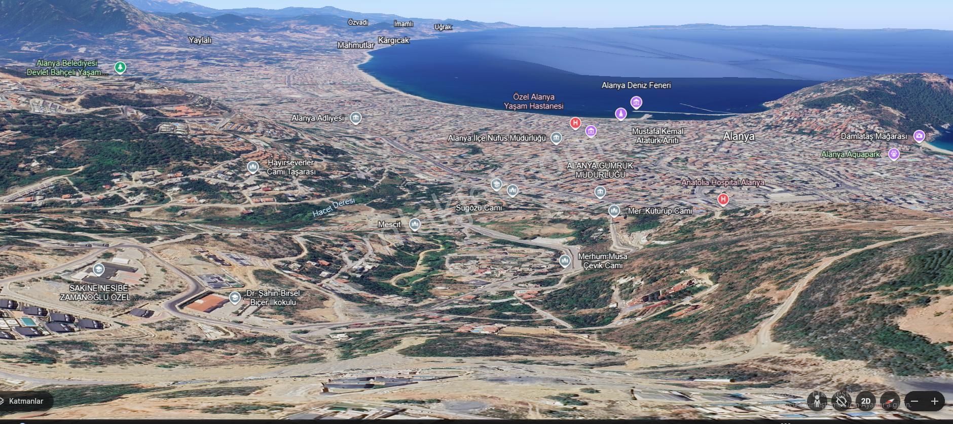 Alanya Tepe Satılık Konut İmarlı Deniz Manzaralı Villa Arsası