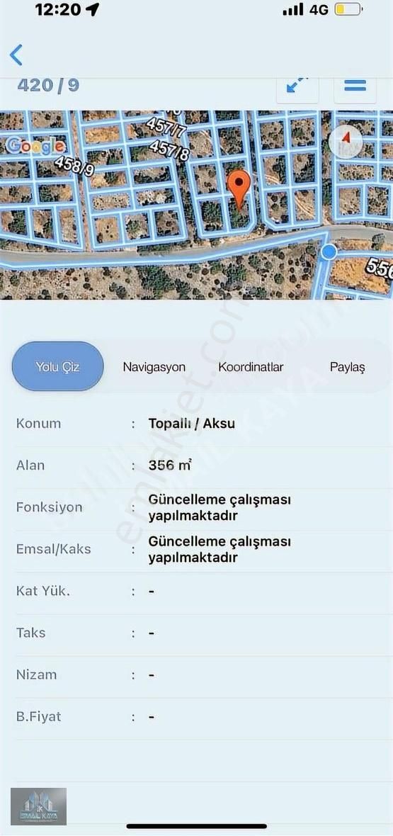 Aksu Topallı Satılık Ticari İmarlı Aksu Topallı 21 Lik Yola Cephe 356 M2 Ticari+konut Arsa