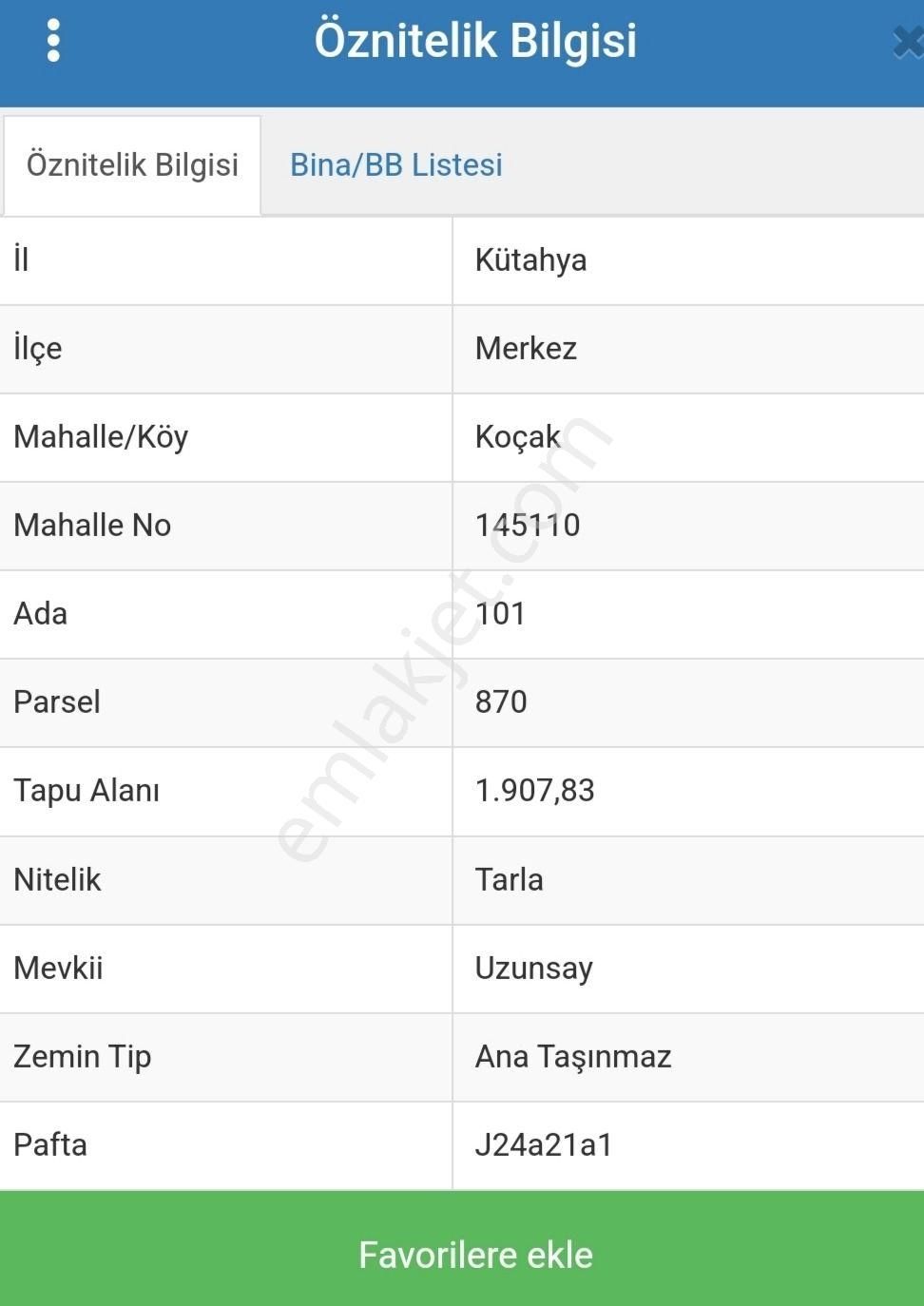 Kütahya Merkez Koçak Köyü Satılık Tarla Kütahya Merkez Koçak Köy Dibi 1.907 m2