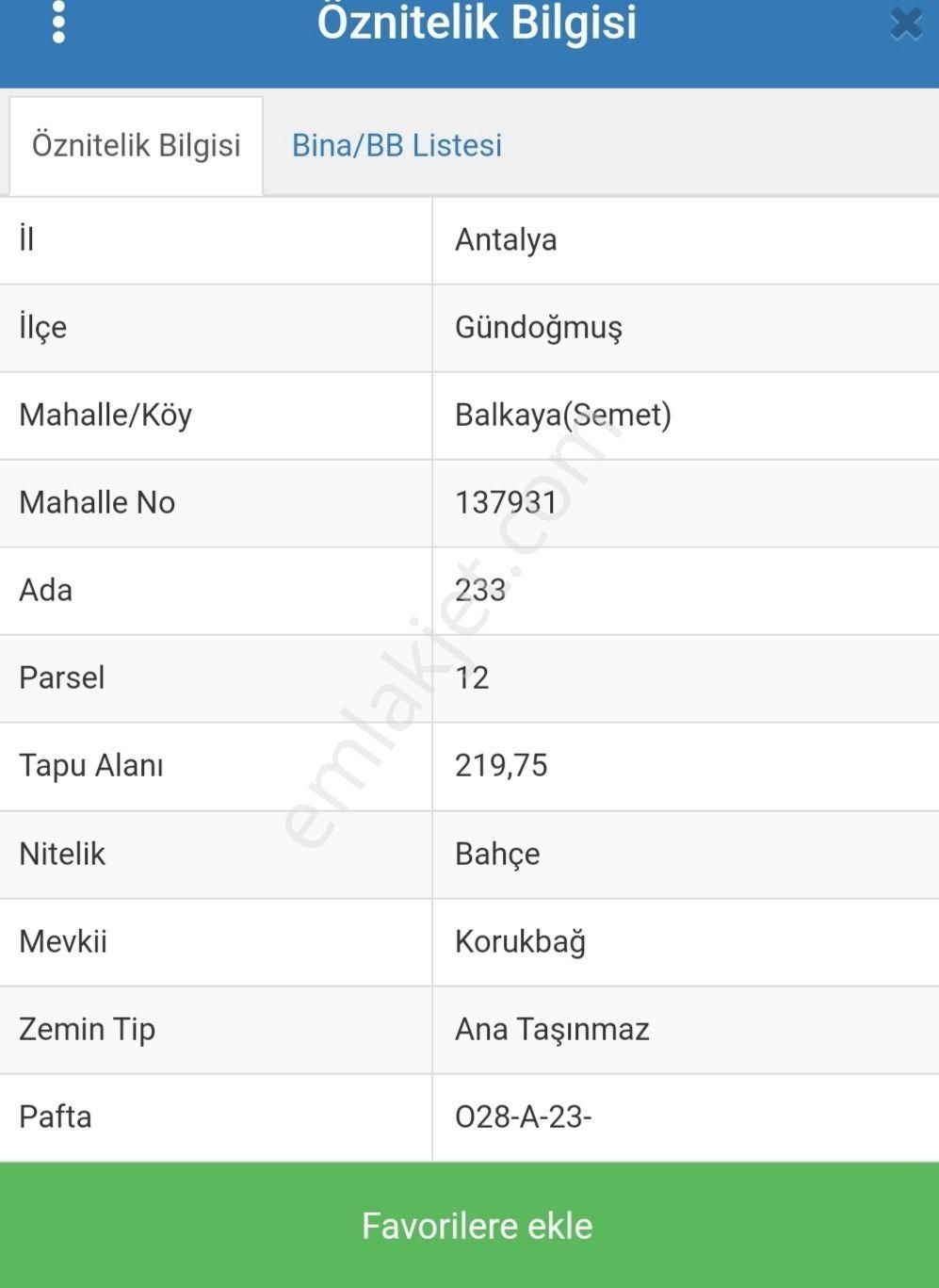 Gündoğmuş Balkaya Satılık Tarla Antalya Gündoğmuş Balkaya Köy İçi 220m2