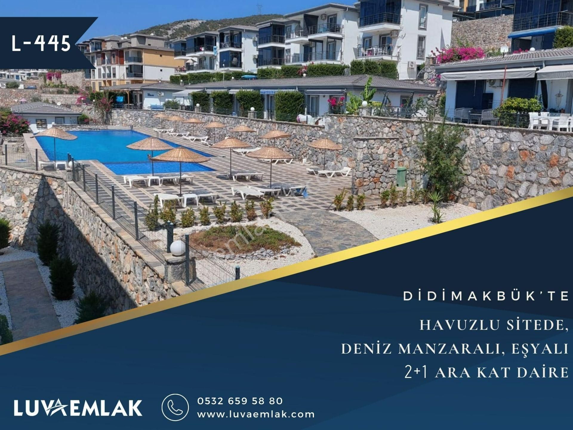 Didim Akbük Satılık Daire  DİDİM AKBÜK TE HAVUZLU SİTEDE DENİZ MANZARALI 2+1 ARA KAT DAİRE