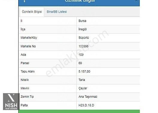 İnegöl Süpürtü Satılık Tarla İnegöl Süpürtü 'de Çaylar Mevkii Satılık 5157M2 Tarla