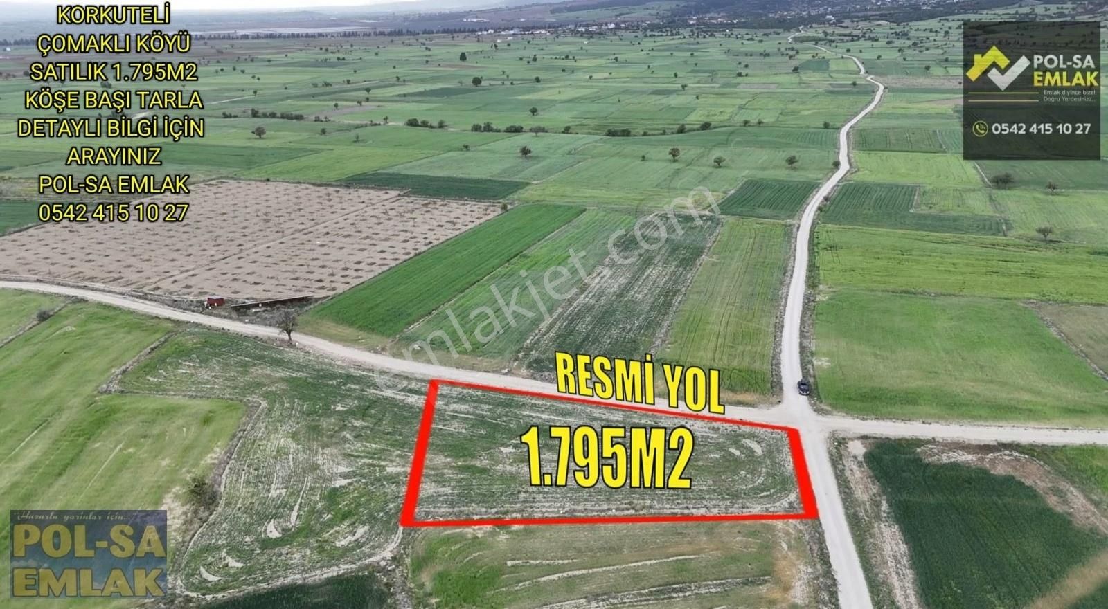 Korkuteli Çomaklı Satılık Tarla KORKUTELİ ÇOMAKLI KÖYÜ SATILIK 1.795M2 KÖŞE BAŞI TARLA 920.000