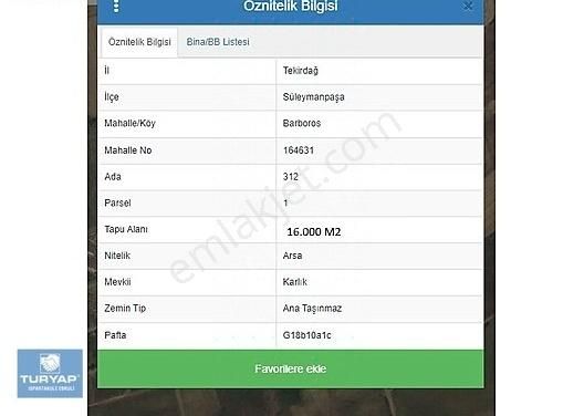 Süleymanpaşa Topağaç Satılık Konut İmarlı TEKİRDAĞ SÜLEYMANPAŞA DA SATILIK VİLLA İMARLI 16.000 M2 ARSA