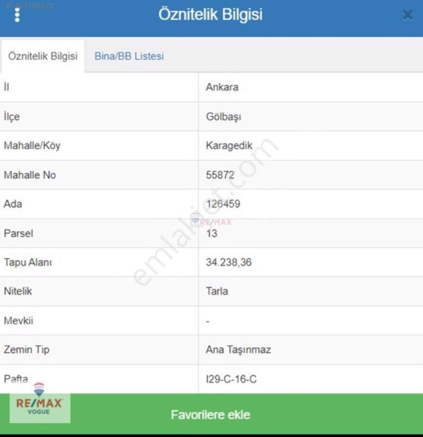 Gölbaşı Karagedik Aydın Satılık Tarla REMAX VOGUE'den KARAGEDİK'te SATILIK TEK VE KÖK TAPU TARLA