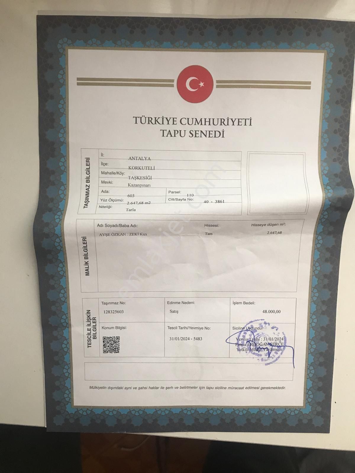 Korkuteli Taşkesi Köyünde Satılik Tarla - Görsel 3