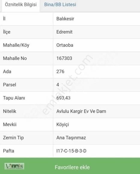 Edremit Ortaoba Satılık Müstakil Ev Vitrinden ortaobada deniz ve körfez manzaralı müstakil ev