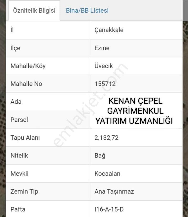 Ezine Üvecik Köyü Satılık Zeytinlik ÇANAKKALE EZİNE ÜVECİK KÖYÜ 2 DÖNÜM 132.72 M2 ZEYTİNLİK 22 ADET ZEYTİN AĞAÇ VAR 