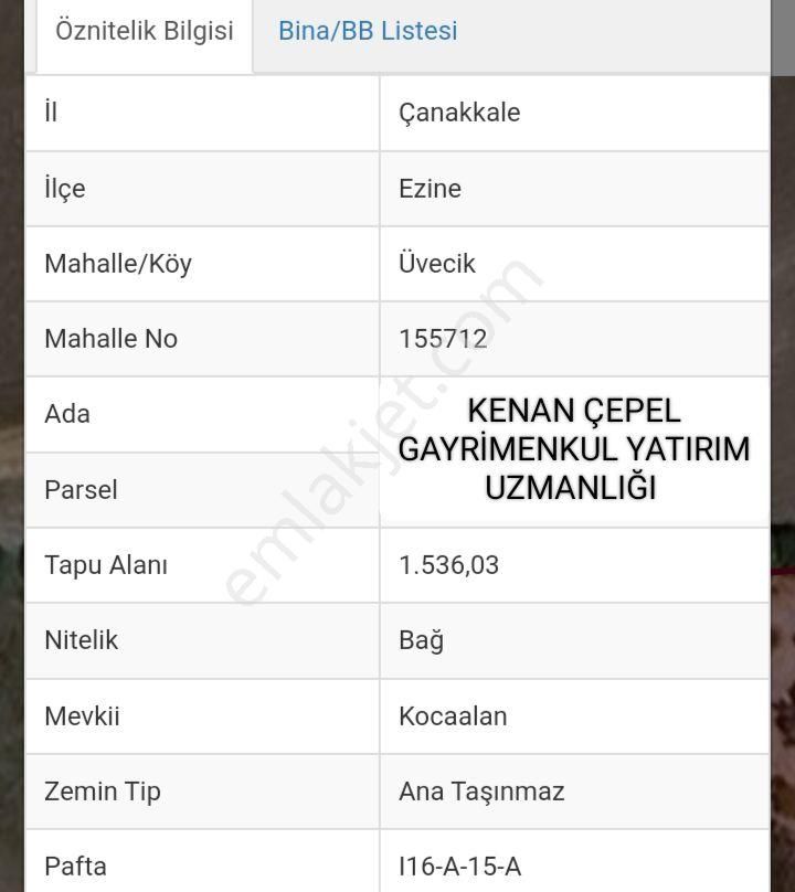 Ezine Üvecik Köyü Satılık Zeytinlik ÇANAKKALE EZİNE ÜVECİK KÖYÜ ZEYTİNLİK 1 DÖNÜM 536.03M2 ZEYTİNLİK AĞAÇ VAR 20 ADET ZEYTİN AĞAÇ VAR 