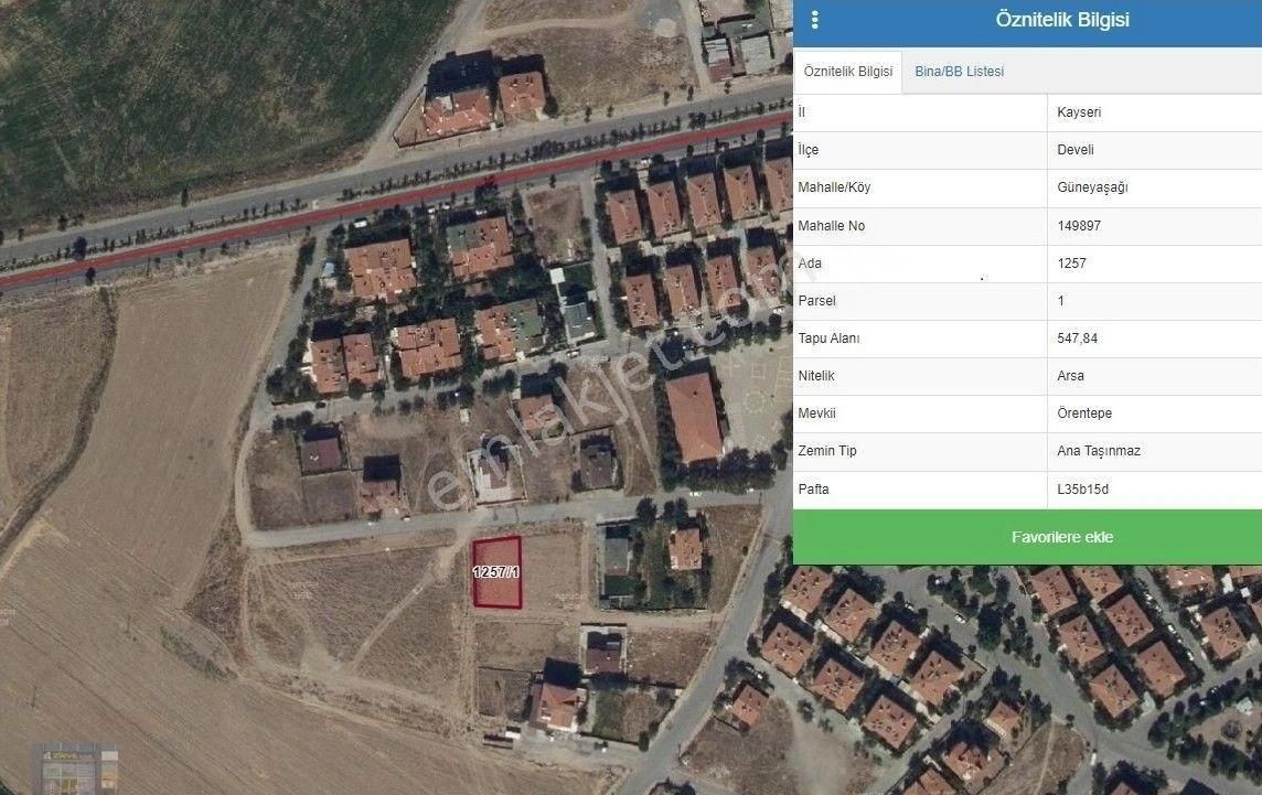 Develi Bahçelievler Satılık Konut İmarlı SATILIK 547 M2 İMARLI VİLLA ARSASI