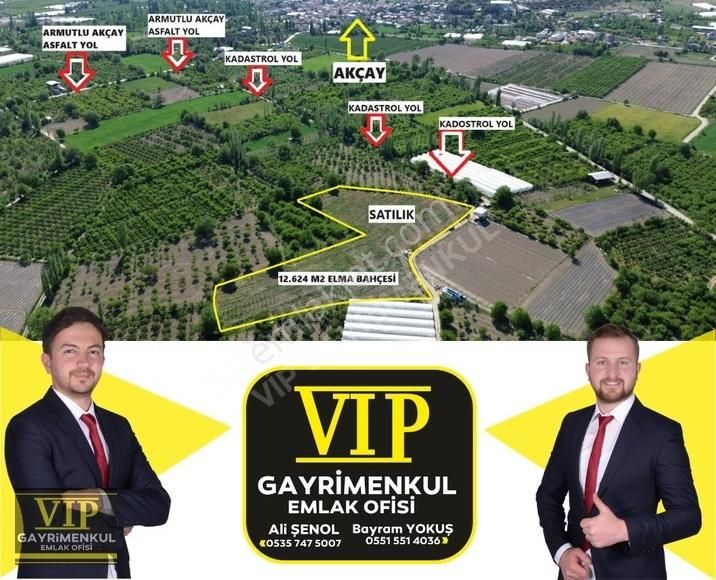 Elmalı Akçay Satılık Tarla VIP GAYRİMENKUL' de AKÇAY 12.624 M2 YOL SU ELEKTRİK MEVCUT BAHÇE