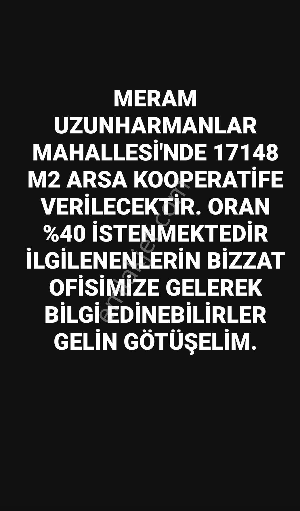 Meram Uzunharmanlar Kat Karşılığı Konut İmarlı sezenler emlaktan 17148 M2 arsa kat karşılığı kiraya verilecektir