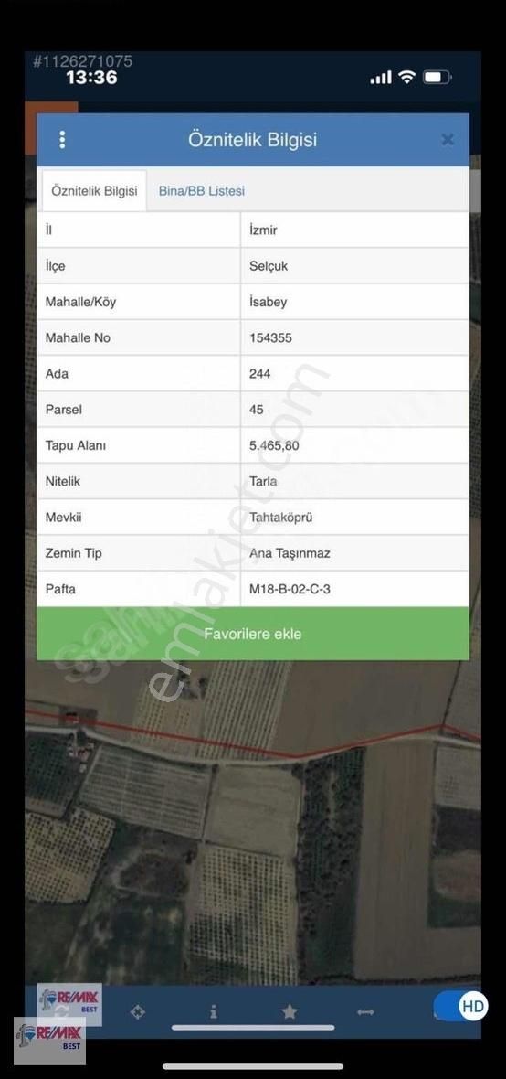 Selçuk İsa Bey Satılık Tarla REMAX BEST'ten SELÇUK İSA BEY'de 5465 m2 arazi