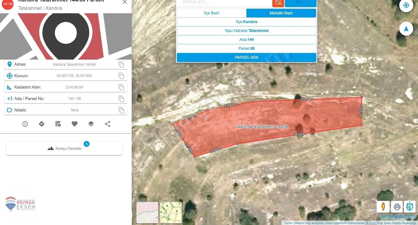 Kandıra Tatarahmet Satılık Tarla Kocaeli Kandıra Tatarahmet Köyü Satılık 2.316 m2 Tarla