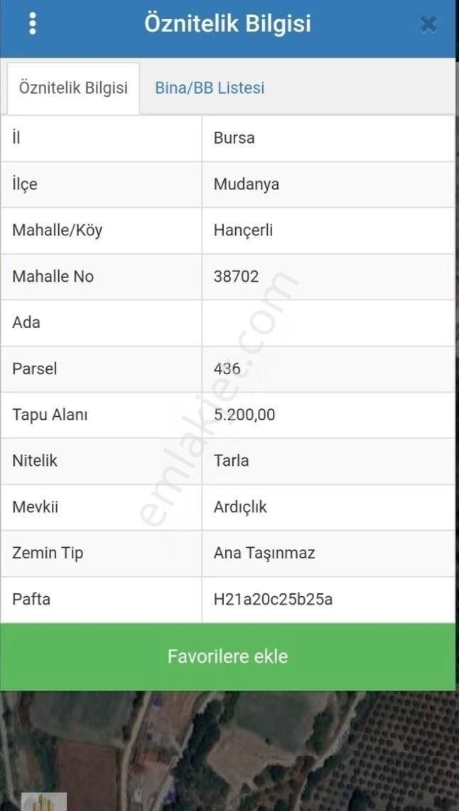 Mudanya Hançerli Satılık Tarla BURSA MUDANYA HANÇERLİ'DE SATILIK TARLA