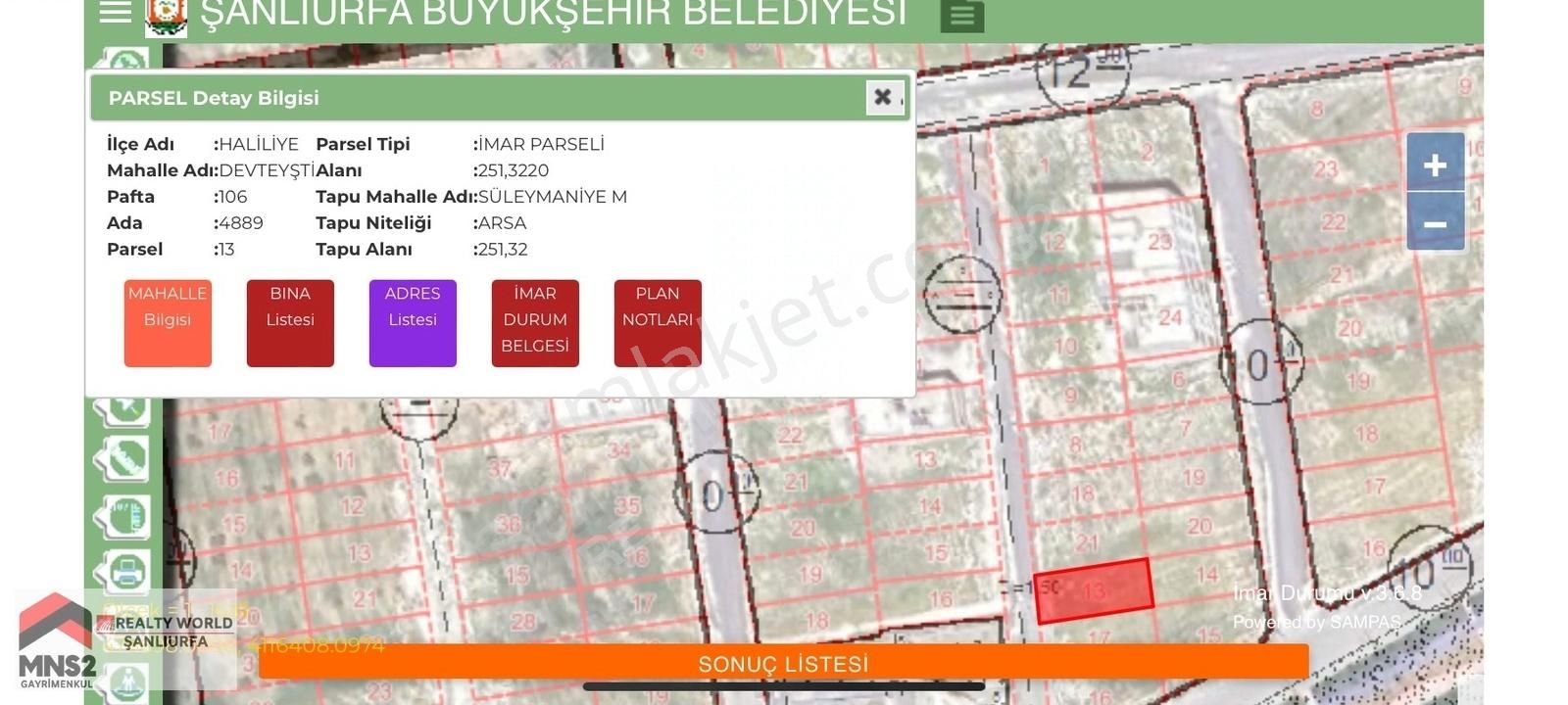 Haliliye Süleymaniye Satılık Konut İmarlı REALTY WORLD MNS2 GAYRİMENKUL GÖKHAN NİCE'DEN SATILIK PARSEL