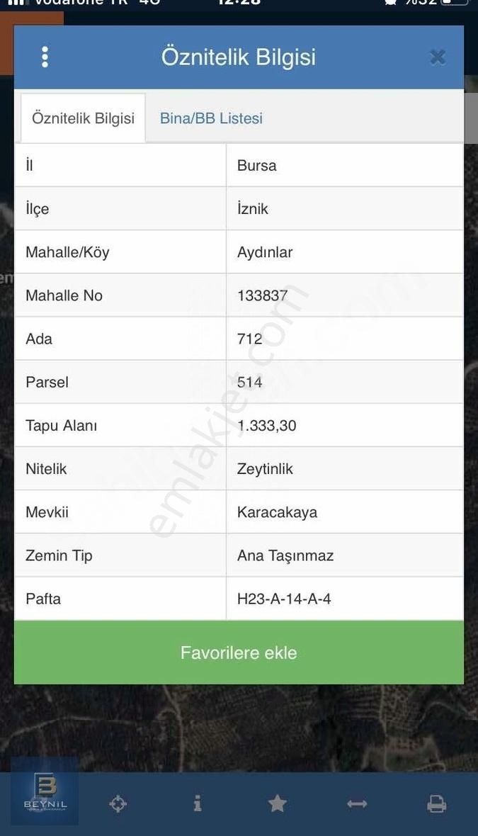 İznik Aydınlar Satılık Zeytinlik Beynil'den İznik Aydınlar'da 1300 M2 Göl Manzaralı Tarla