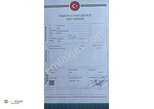 Çan İlyasağaçiftliği Köyü Satılık Tarla ÇANAKKALE ÇAN İLYASAĞAÇİFTLİĞİ MH. 6.050 M2 ARAZİ