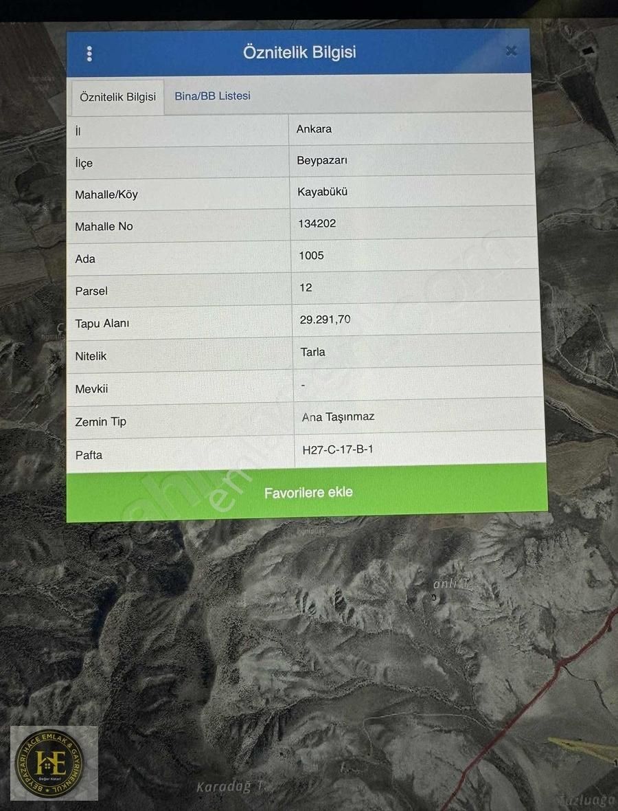 Beypazarı Kayabükü Satılık Tarla HACE EMLAKTAN 29291 m2