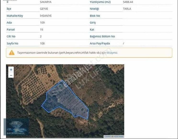 Geyve İhsaniye Satılık Tarla Lux Lıfe 54 Gayrimenkul Geyve De Satılık Tarla