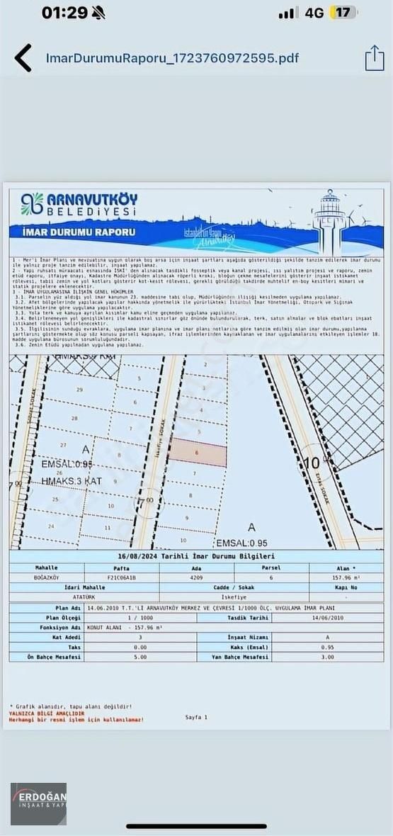 Arnavutköy Atatürk Satılık Konut İmarlı FIRSAT ERDOĞAN YAPI ARNAVUTKÖY ATATÜRK MAH 158 m2 KELEPİR ARSA