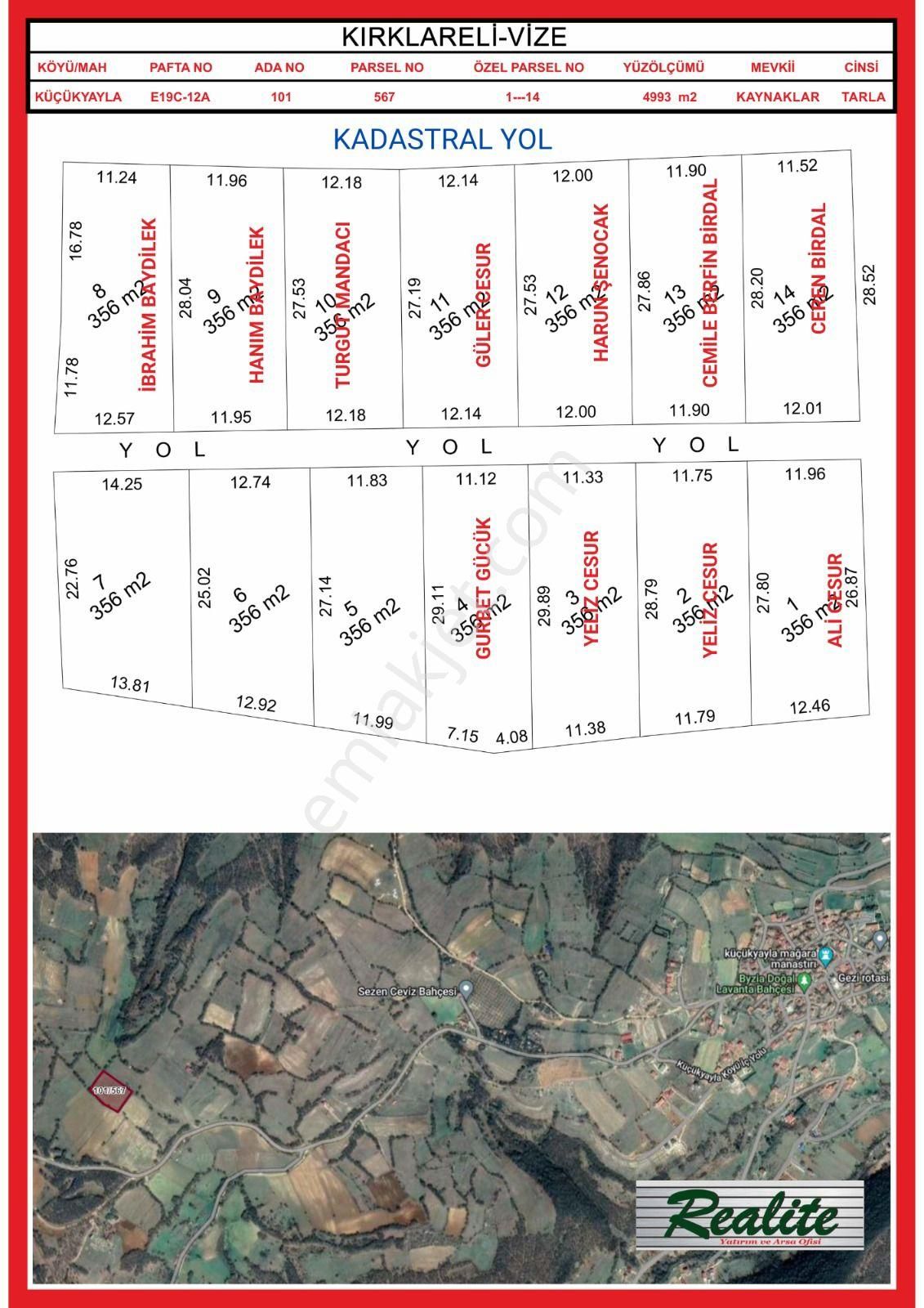 Vize Küçükyayla Köyü Satılık Tarla Vize Küçükyaylada Satılık 350 M2 Parseller