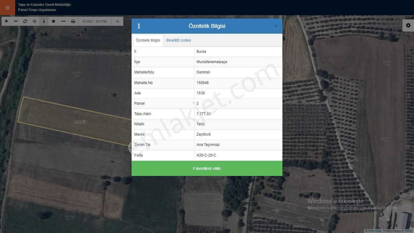 Mustafakemalpaşa Demireli Satılık Tarla  BURSA MUSTAFAKEMALPAŞA DEMİRELİ MAHALLESİ 7.277 M2 SATILIK TARLA