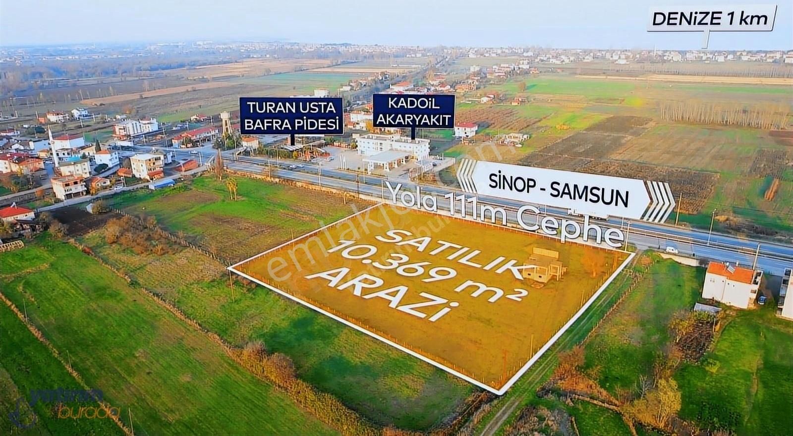 19 Mayıs Kertme Satılık Tarla Samsun-sinop Yoluna 111 Mt Cephe İmar Sınırında Harika Bir Arazi